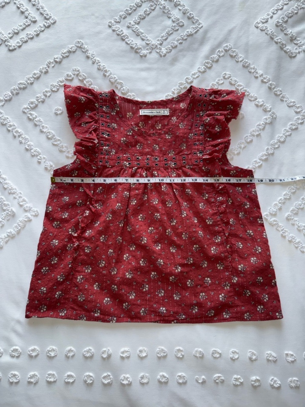 Abercrombie & Fitch Rust Floral Eyelet Ruffle Top - Picture 6 of 8